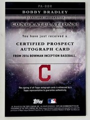 2016 Bowman Inception – Prospect Autographs Bobby Bradley #PA-BBR Green /50 (AU,
