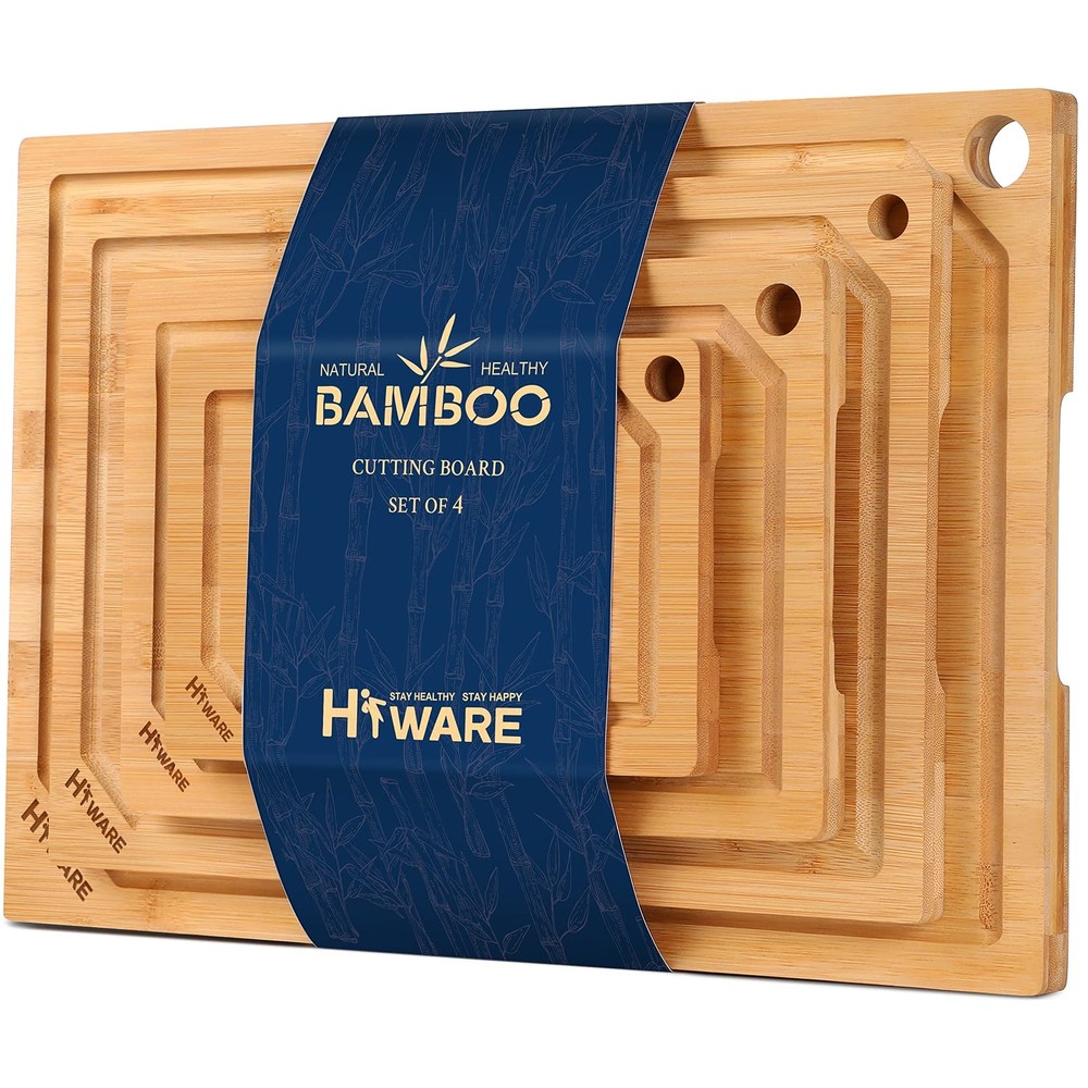 Hiware 4-Piece Extra Large Bamboo Cutting Boards Set for 4-piece, Natural