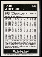 1991 Conlon Collection TSN #127 Earl Whitehill No MLB Logo