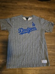 New Era MLB LA Dodgers Baseball Pinstripe Gray Grey Size L Mens Tee T Shirt