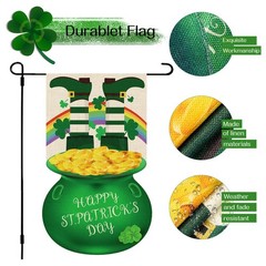 St. Patrick&rsquo;s Day Garden Flag 12.8×18.8&Prime; Green Gold Coin Pot Yard Flag Double-