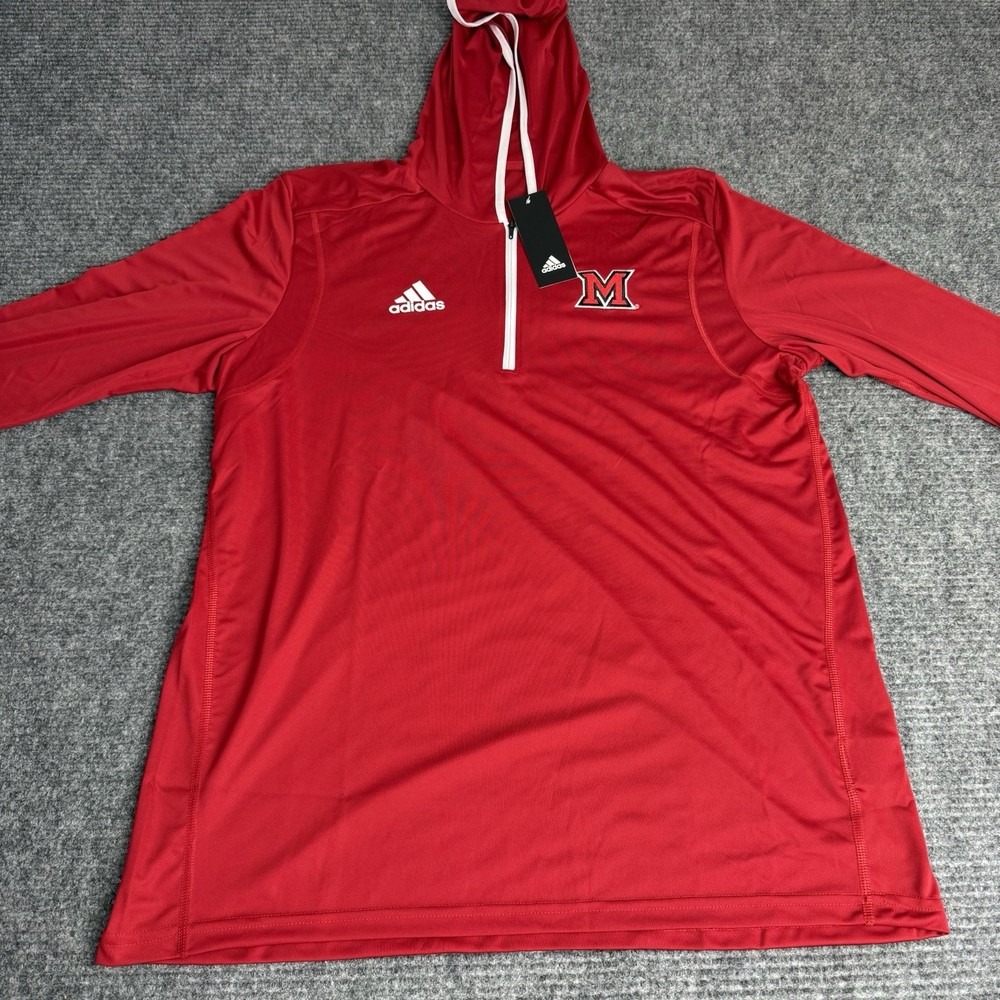 BNWT Adidas Miami RedHawks Pullover Zip Hoodie Adult Large Red Lightweight