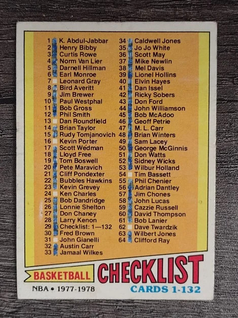 1977-78 Topps White Backs #29 Checklist 1-132 LOW GRADE