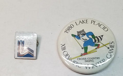 Vintage 1980 Winter Olympics Pins Lake Placid Roni Raccoon Cross Country Skiing