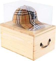 Clear Hat Display Case, Acrylic Baseball Cap Holder with Wooden Stand