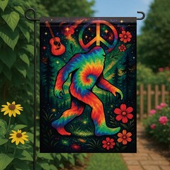 Starlit Patio Sasquatch Garden Flag 12×18 inches, Tie Dye Hippie Peace