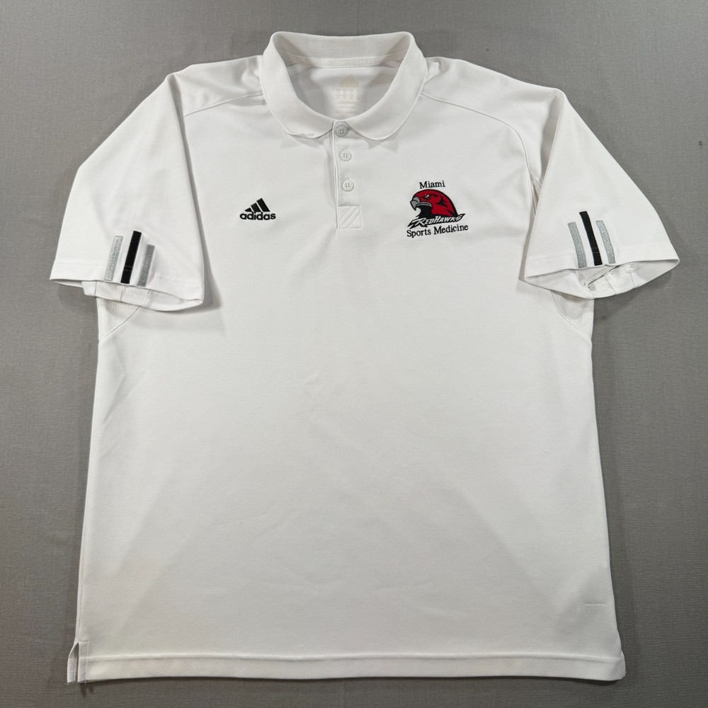 Adidas Miami Redhawks Golf Polo Shirt Mens Large White Solid University