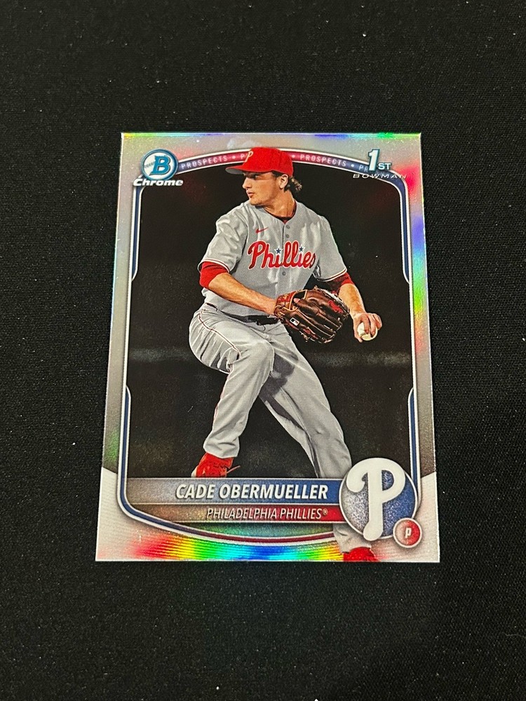 Cade Obermueller 1st Bowman 2025 Draft Chrome Refractor #BDC-80 Phillies