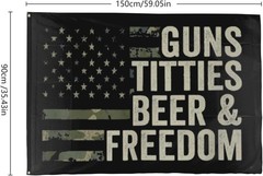 Guns Titties Beer & Freedom Flag 3×5 Ft 36 inches by 60 inches, Colorful