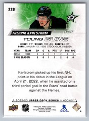2022-23 Upper Deck Series 1 Young Guns Fredrik Karlstrom Rookie #229 Hockey Card