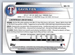 GAVIN FIEN RANGERS RC 1st card 2025 BOWMAN DRAFT #BD-15