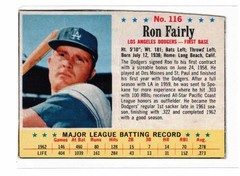 1963 Post #116, Ron Fairly, Los Angeles Dodgers, a Crease
