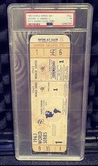 SANDY KOUFAX WORLD SERIES WIN #1 1963 GAME 1 FULL TICKET WS RECORD 15K’s CG PSA