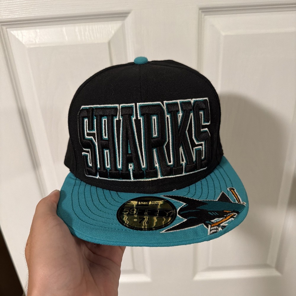 New Era 59FIFTY Fitted San Jose Sharks NHL Cap Hat Black/Teal Size 7 1/8