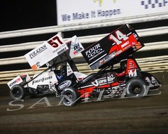 KYLE LARSON & COREY DAY SPRINT CARS RACING ON TRACK 8X10 GLOSSY PHOTO #7R