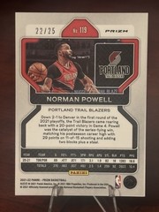 2021-22 Panini Prizm Green Pulsar Prizm Norman Powell #&rsquo;d /25