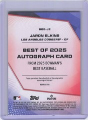 Jaron Elkins 2025 Bowman&rsquo;s Best of 2025 Auto B25-JE Dodgers Prospect