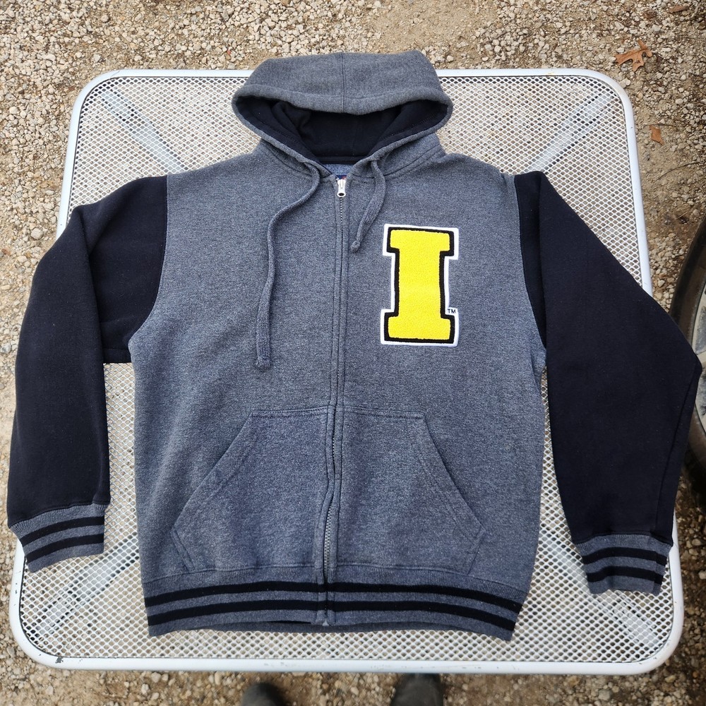 Iowa Hawkeyes Full Zip Sweatshirt Dark Gray/Black Size SM Letterman Style Logo
