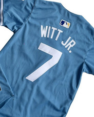 ​​Tariffs​ Free! YOUTH&rsquo;S Royals #7 Bobby Witt Jr. Light Blue Cool Base Jersey.
