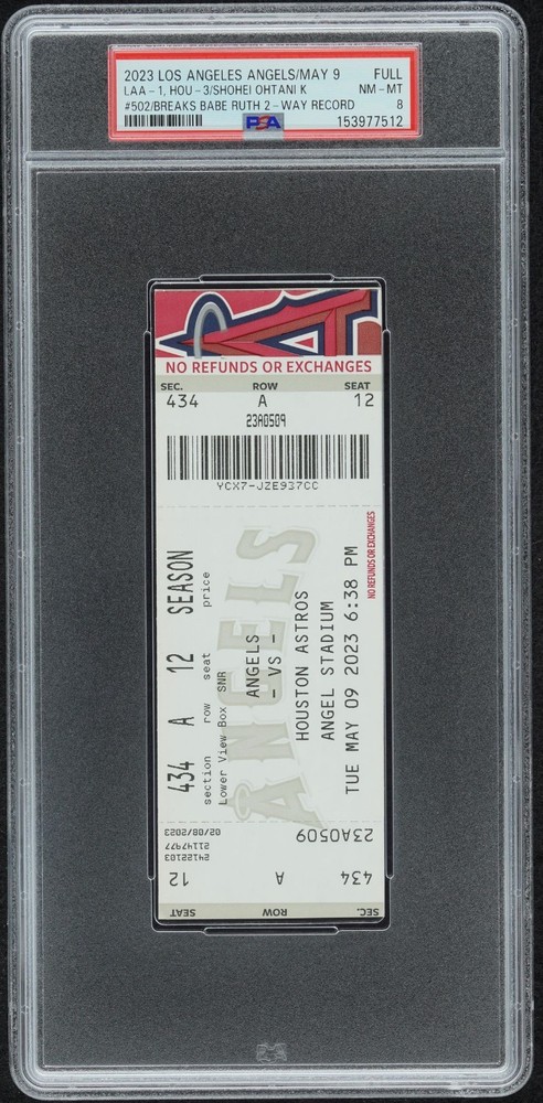 PSA 8 SHOHEI OHTANI STRIKEOUT #502, PASSES BABE RUTH 2-WAY RECORD TICKET 5/9/23