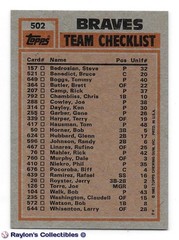 ⚾️ 1983 ~ Topps #502 Braves TL ~ Dale Murphy / Phil Niekro ~ Braves ~ NrMt=7