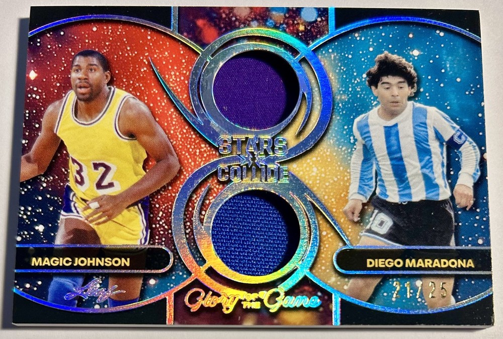 2025 Leaf Glory Of The Game MAGIC JOHNSON DIEGO MARADONA Game Used Jersey 21/25