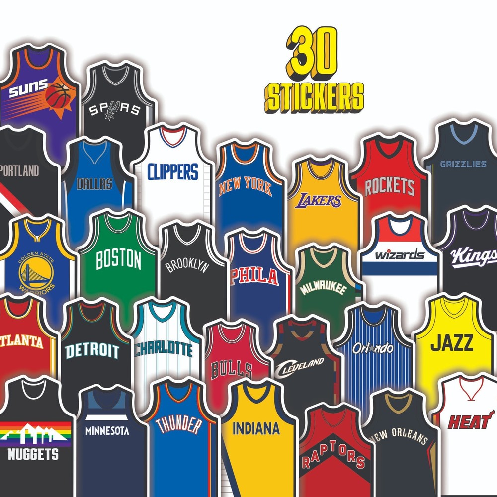 30 NBA Team Jersey Stickers – All Teams Basketball Vinyl Decal Sticker set