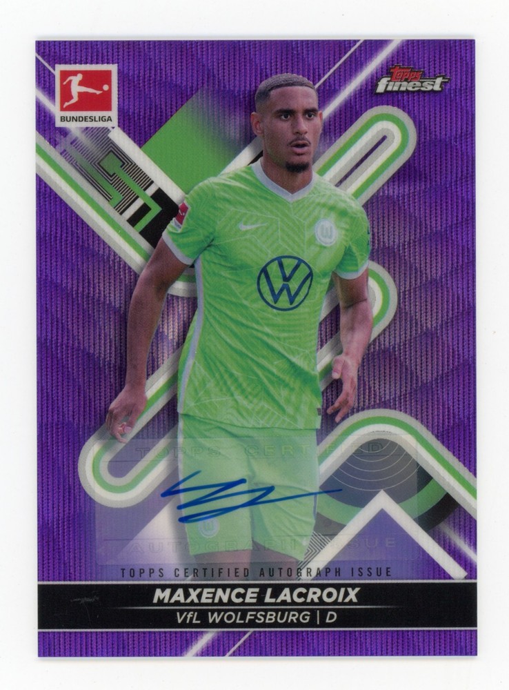2021 Topps Finest Bundesliga Maxence Lacroix #148 Purple Wave Auto 10/80 NM