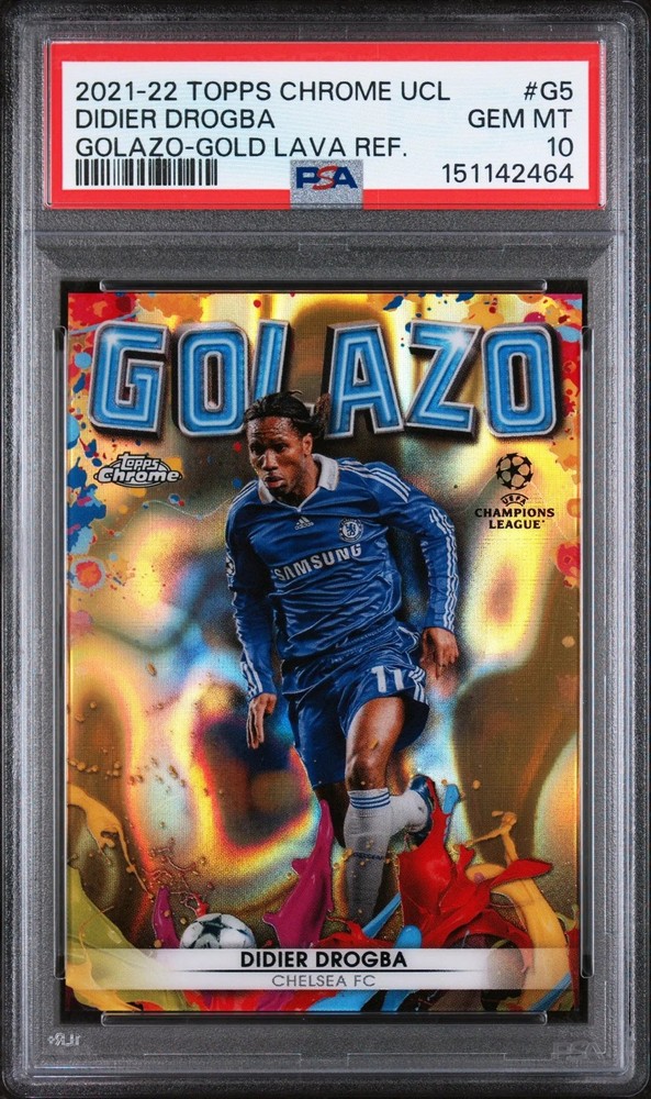 2021 Topps Chrome UEFA Champions League Golazo Didier Drogba Gold Lava PSA 10