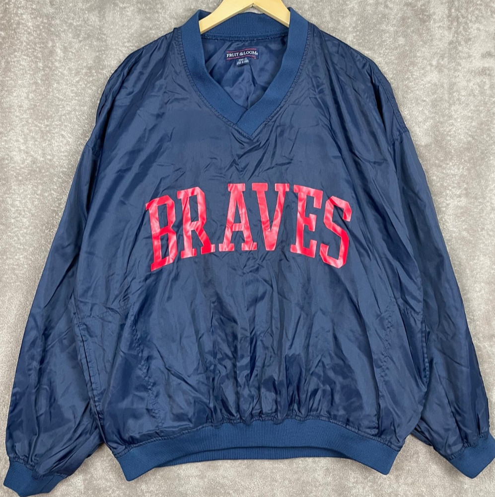 Vintage Fruit Of The Loom Windbreaker Mens XL Braves Pullover Jacket Navy 90s
