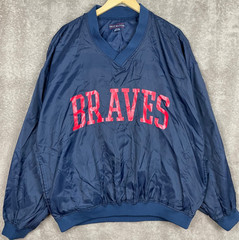 Vintage Fruit Of The Loom Windbreaker Mens XL Braves Pullover Jacket Navy 90s