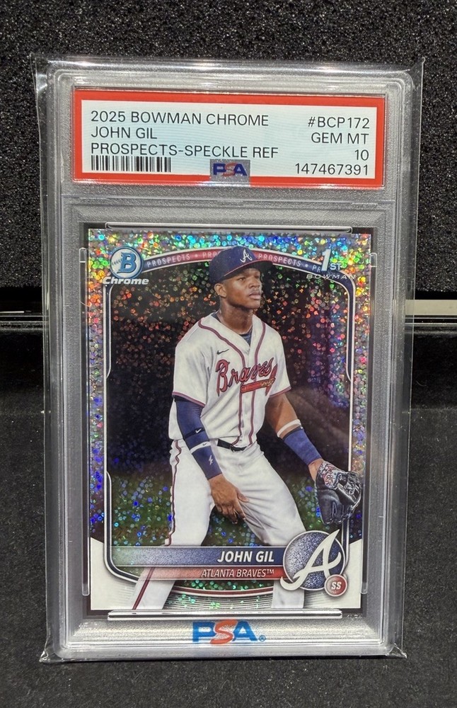 2025 Bowman Chrome – Prospects John Gil #BCP-172 Speckle Refractor /299 PSA 10