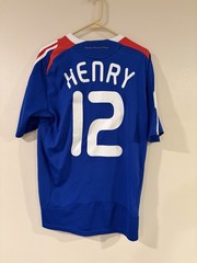 adidas France Thierry Henry #12 Soccer Jersey Men&rsquo;s Size M Blue Euro 2008