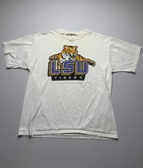 Vintage LSU Tigers Shirt Mens XL White NCAA Football Fruit Of The Loom Tee