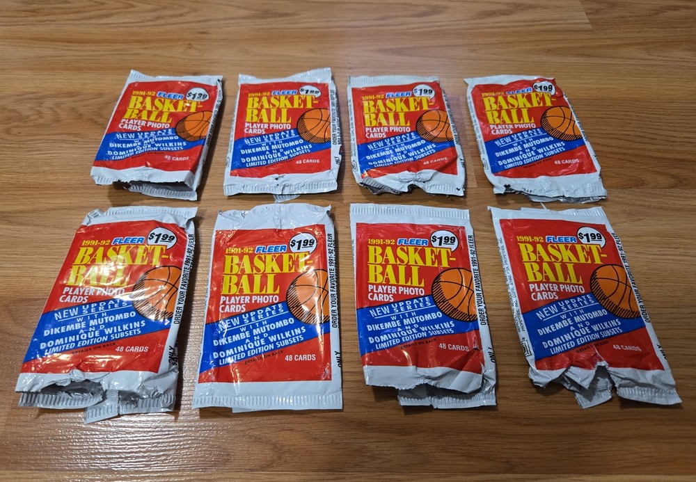 Fleer 1991 1992 91 92 Jumbo Update EMPTY CARD PACK Wrapper X8 LOT Basketball NBA