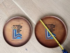 Vintage 1980 Lake Placid Olympic Games 13&Prime; Serving Trays – Set of 2 Inlaid Wood