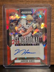 jackson hawes rookie autograph, red cracked ice prizm, rare, value