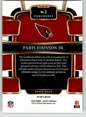 Paris Johnson Jr. 2023 Panini Select Silver Prizms 3 Arizona Cardinals Rookie
