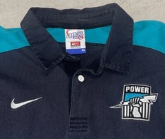 VTG Nike Official AFL Port Adelaide Power XL Teal Black Long Sleeve Rugby Polo