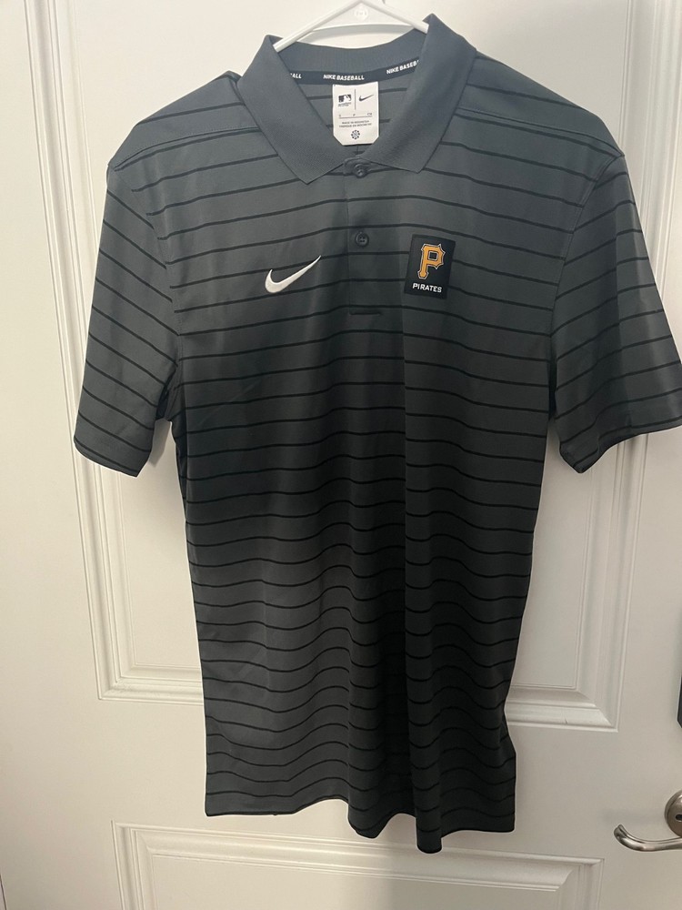 Nike Baseball Pittsburgh Pirates Dark Gray Black Striped Polo Shirt Size Small