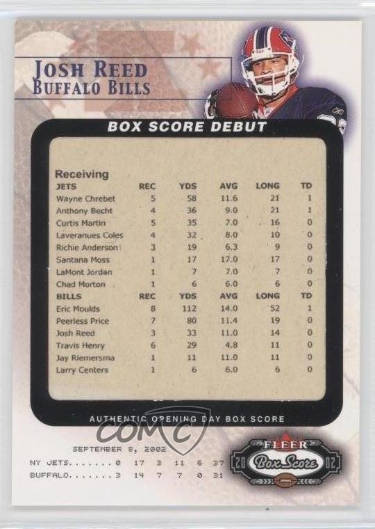 2002 Fleer Box Score Debuts 1430/2002 Josh Reed #14BSD Rookie RC z6b