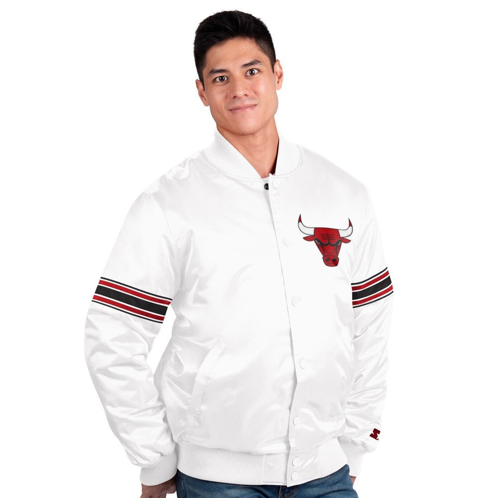 Chicago Bulls Starter Power Forward Vintage Full Snap Satin Jacket-White