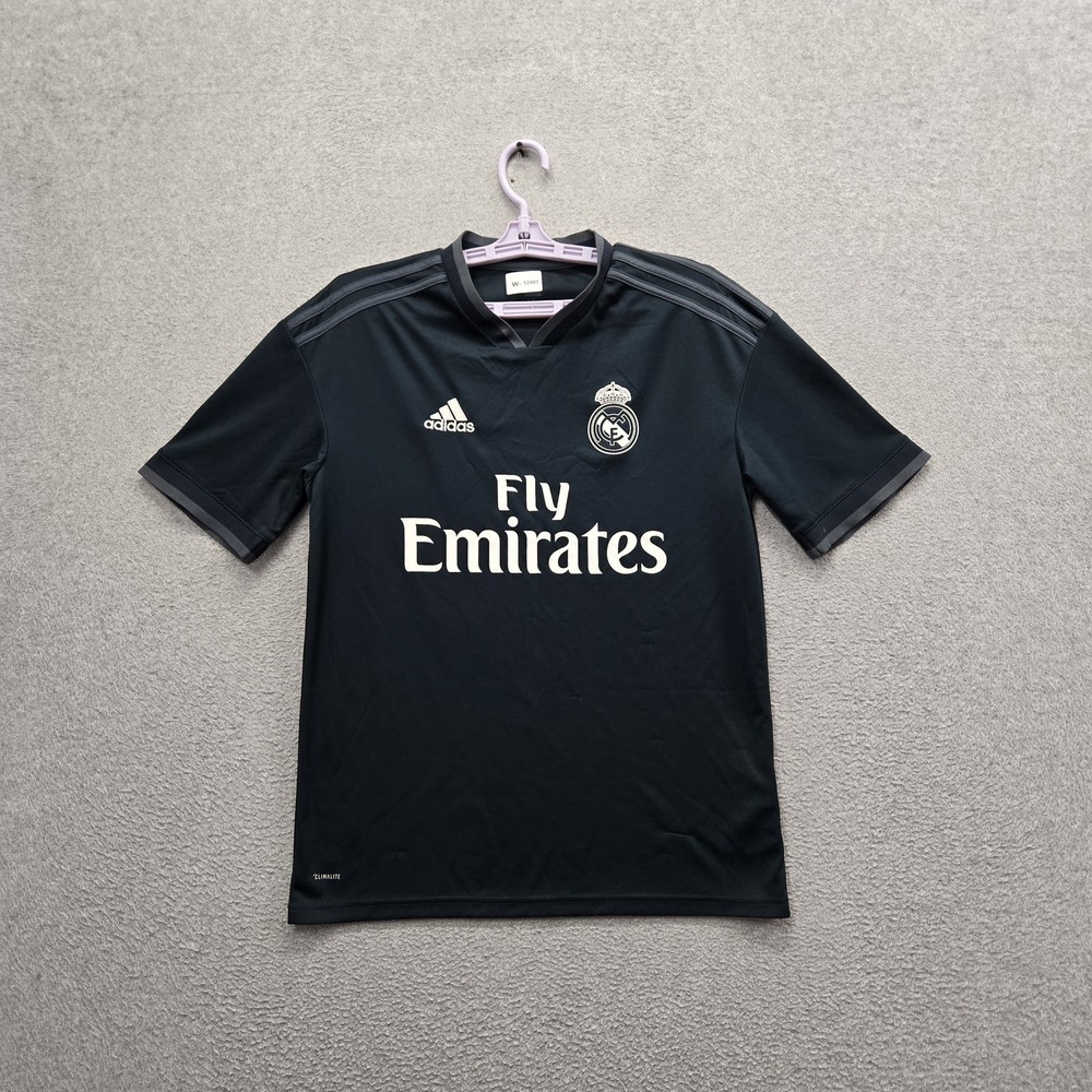 Real Madrid Men Boy XL Jersey Black Embroidered Adidas Logo 2018 Away Kit