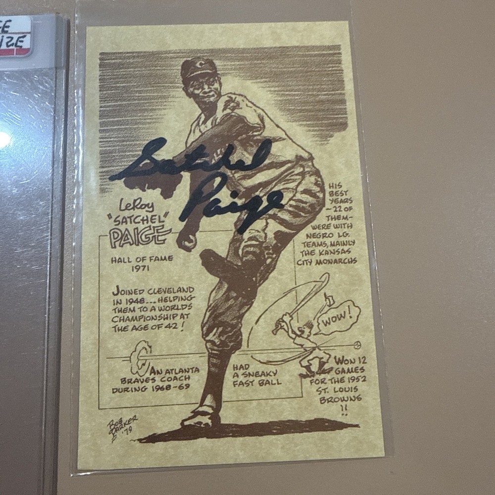 1948 SATCHEL PAIGE SIGNED CLEVELAND INDIANS Drawing 4×6”
