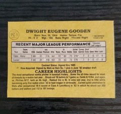 1985 Donruss Box Bottoms Dwight Gooden #PC1
