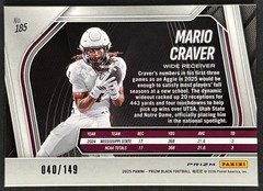 Mario Craver 2025 Panini Prizm Black #185 Purple Ice /149 RC Texas A&M Aggies
