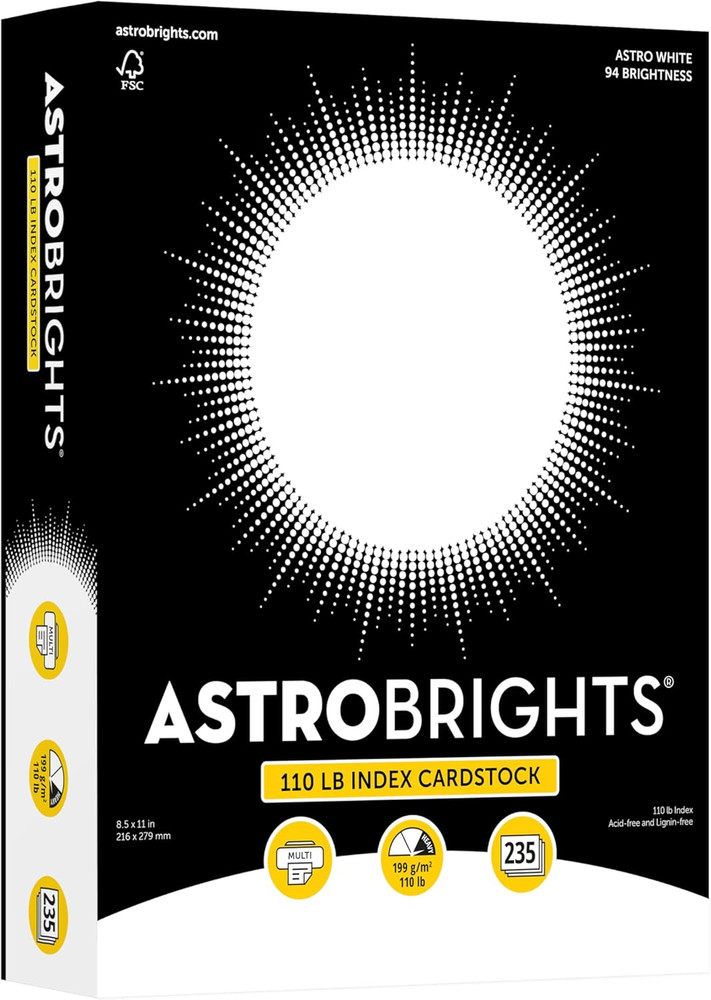 Premium White Cardstock 8.5×11 110 lb Index 94 Brightness Pack of 235 Sheets for