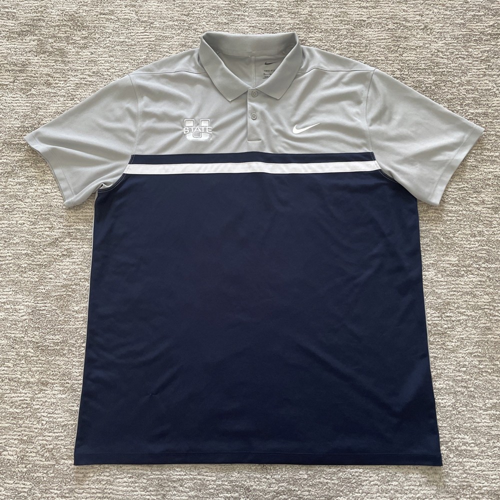 Nike Utah State Aggies Dri-Fit Polo Gray Blue Colorblock Men’s XL Performance