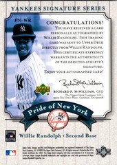 2003 Upper Deck Yankees Signature Series WILLIE RANDOLPH AUTO Insert MINT