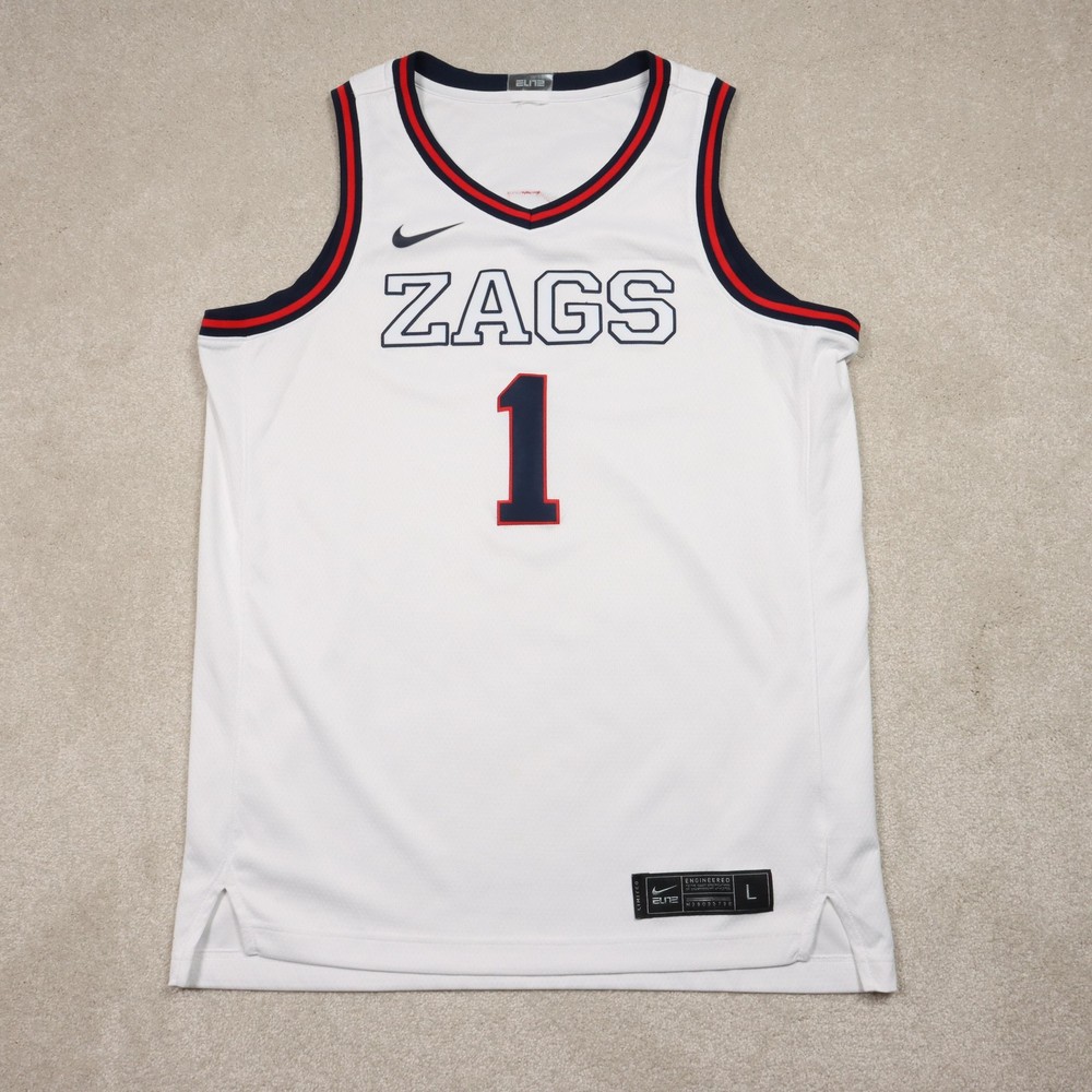 Gonzaga Bulldogs Jersey Men Large White Stitched Basketball #1 Nike Dri Fit Zags